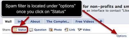 incubaweb facebook filtros spam paginas 1