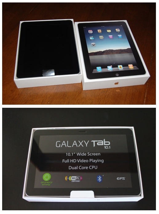 Packaging Galaxy Tab vs iPad