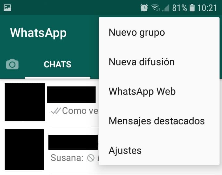 menu ajustes whatsapp