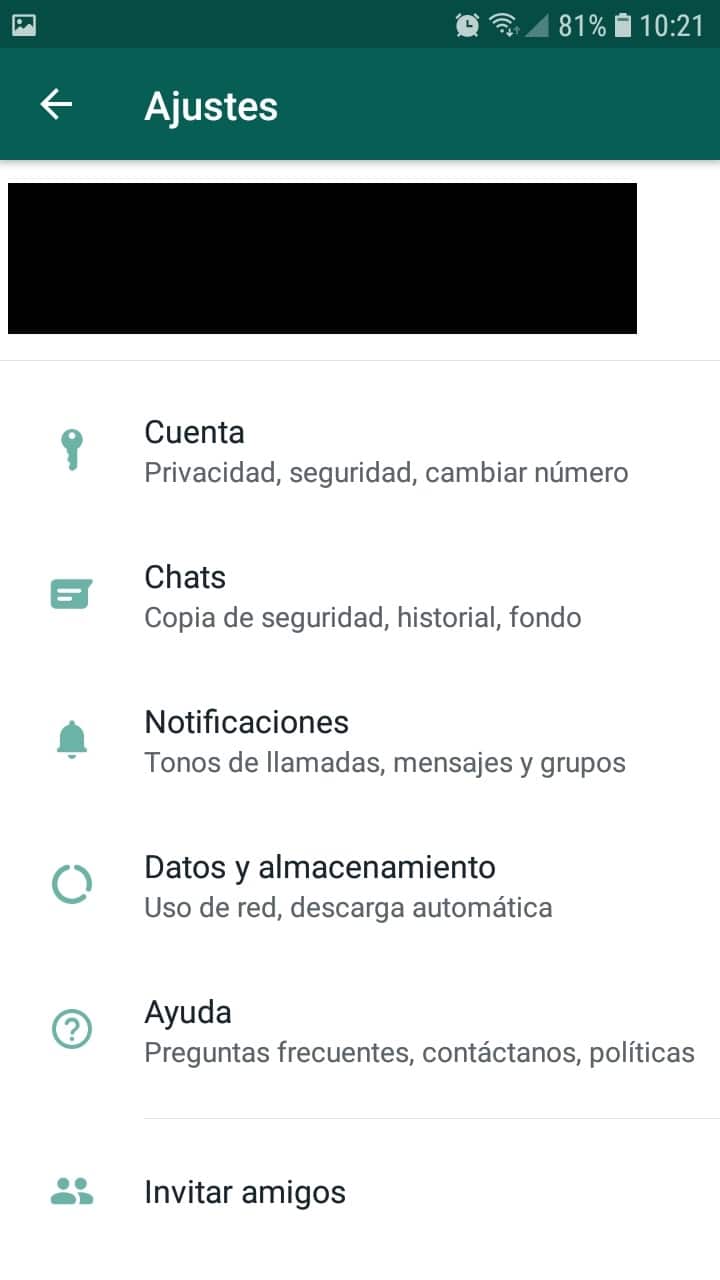 opciones menu ajustes whatsapp